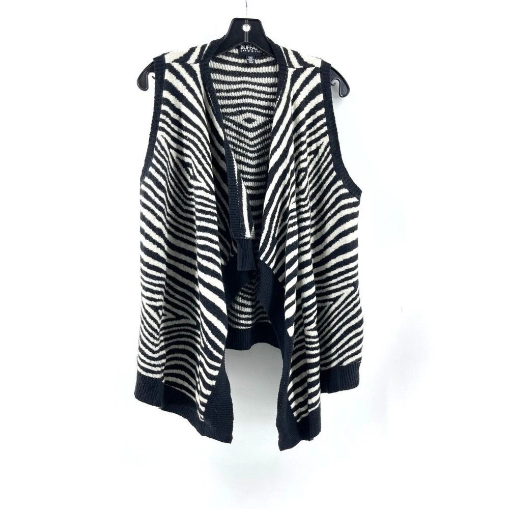 Buffalo David Bitton Zebra Animal Print Open Sleeveless Cardigan Sweater Size L